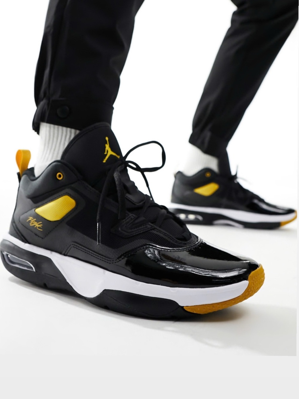 Jordan Men's Black and Yellow High-Top Sneakers